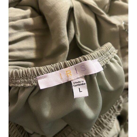 IRIS Dress Womens Olive Green Smocked Waist Ruffled Mini Dress Size L - Picture 7 of 7